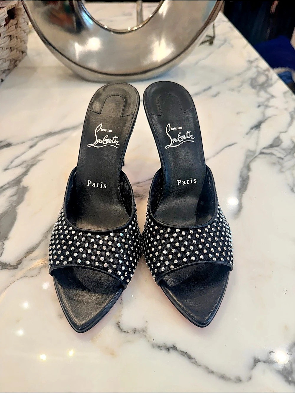 Christian Louboutin Pigalle Follies Studded Peep Toe Heels US 8